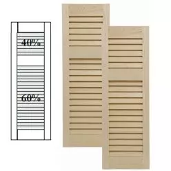 Traditional Wood Open Louver Shutters w/ Offset Top Mullion