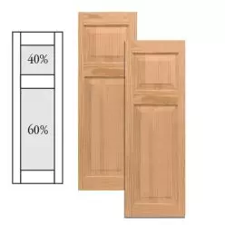 Traditional Wood Raised Panel Shutters w/ Offset Top Mullion