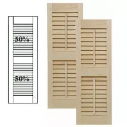 Traditional Wood Open Louver Shutters w/ Center Mullion w/ Faux Tilt Rod