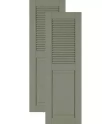 Custom Combination Vinyl Shutters, Louver / Raised Panel w/ Center Mullion