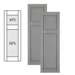 Traditional Composite Raised Panel Shutters w/ Offset Top Mullion, Installation Brackets Included