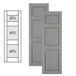 Traditional Composite Raised Panel Shutters w/ Offset Top Double Mullion, Installation Brackets Included