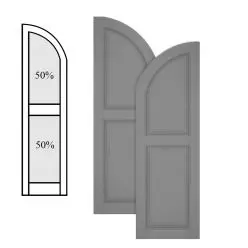 Traditional Composite Raised Panel Shutters w/ Center Mullion Arch Top, Installation Brackets Included