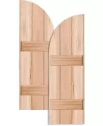 Cottage Style Wood Joined Board-n-Batten Shutters w/ Two Battens - Arch Top