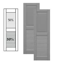 Traditional Composite Raised Panel Over Louver Shutters w/ Center Mullion, Installation Brackets Included