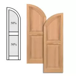 Traditional Wood Raised Panel Shutters w/ Center Mullion w/ Arch Top