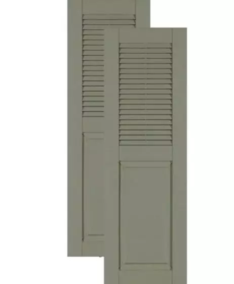 Custom Combination Vinyl Shutters, Louver / Raised Panel w/ Center Mullion