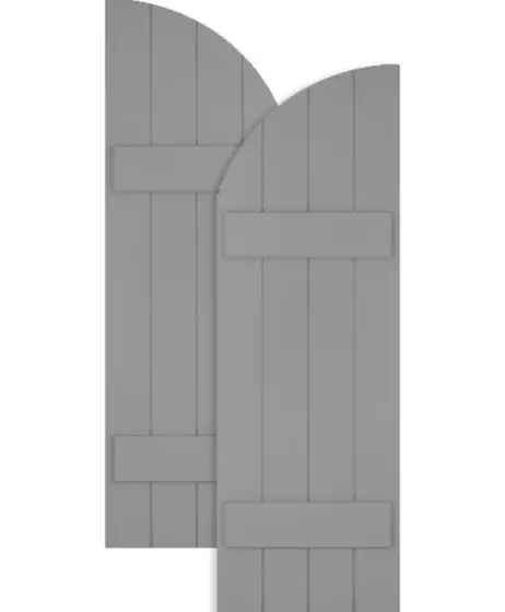 Traditional Composite Board-n-Batten Shutters w/ Two Battens Arch Top, Installation Brackets Included