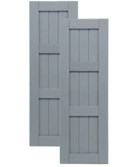 Traditional Composite Framed Board-n-Batten Shutters w/ Double Mullion, Installation Brackets Included