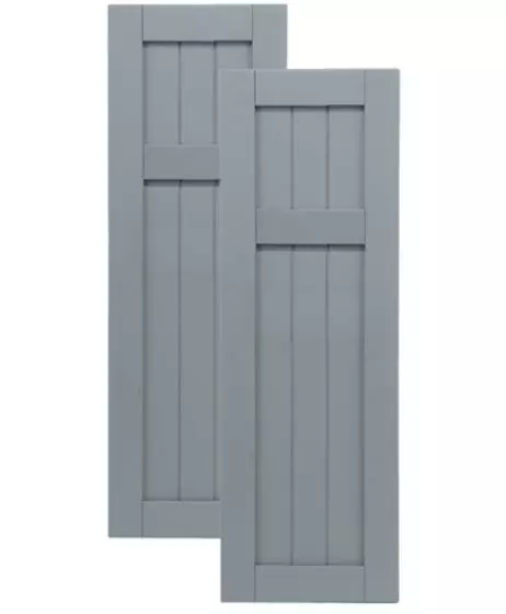 Traditional Composite Framed Board-n-Batten Shutters w/ Offset Top Mullion, Installation Brackets Included