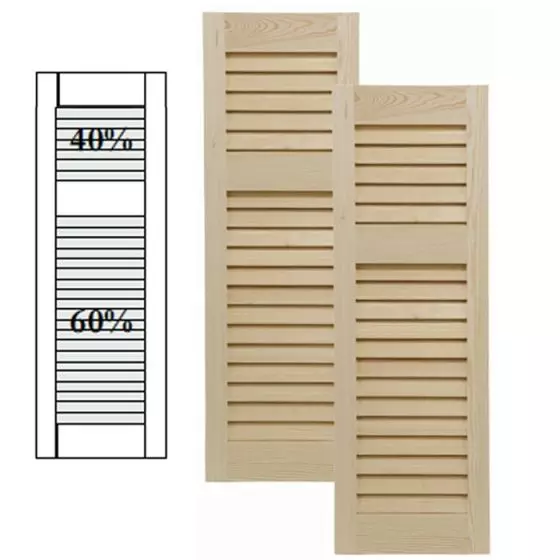 Traditional Wood Open Louver Shutters w/ Offset Top Mullion