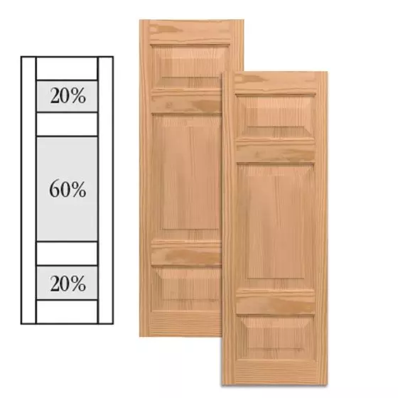 Traditional Wood Raised Panel Shutters w/ Double Offset Mullion
