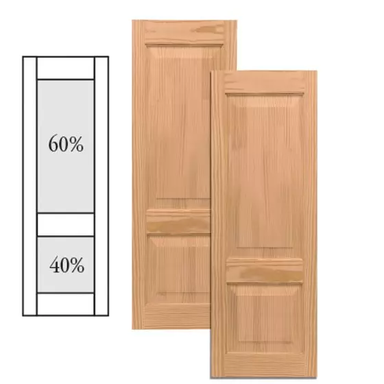 Traditional Wood Raised Panel Shutters w/ Offset Bottom Mullion