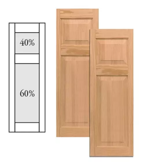 Traditional Wood Raised Panel Shutters w/ Offset Top Mullion