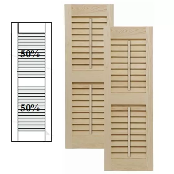 Traditional Wood Open Louver Shutters w/ Center Mullion w/ Faux Tilt Rod