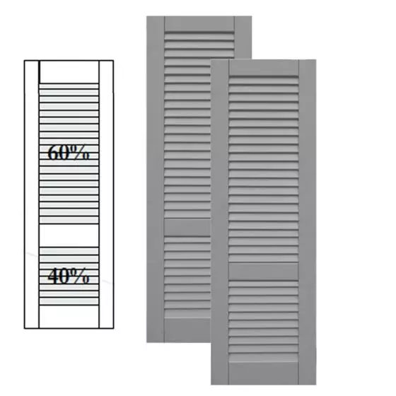 Traditional Composite Louver Shutters w/ Offset Bottom Mullion, Installation Brackets Included