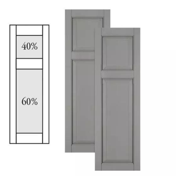 Traditional Composite Raised Panel Shutters w/ Offset Top Mullion, Installation Brackets Included