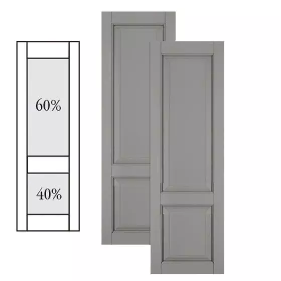 Traditional Composite Raised Panel Shutters w/ Offset Bottom Mullion, Installation Brackets Included