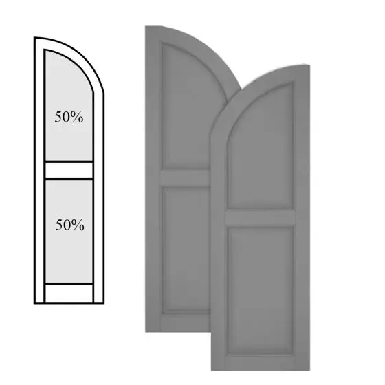 Traditional Composite Raised Panel Shutters w/ Center Mullion Arch Top, Installation Brackets Included