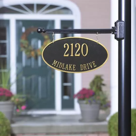 Two Sided Hanging Arch Address Plaque, Lamp Post House Signs