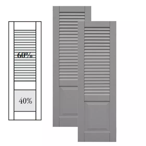 Traditional Composite Louver Over Raised Panel Shutters w/ Offset Bottom Mullion, Installation Brackets Included