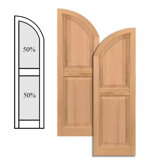 Traditional Wood Raised Panel Shutters w/ Center Mullion w/ Arch Top