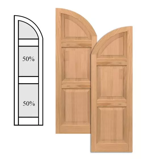 Traditional Wood Raised Panel Shutters - Two Mullion w/ Arch Top