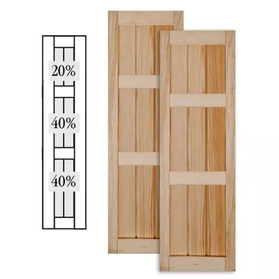 Traditional Wood V Groove Shutters w/ Offset Top Double Mullion