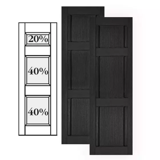 Custom Vinyl Classic Panel Shutters w/ Offset Top Double Mullion