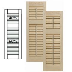 Traditional Wood Open Louver Shutters w/ Offset Top Mullion w/ Faux Tilt Rod