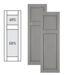 Traditional Composite Raised Panel Shutters w/ Offset Top Mullion, Installation Brackets Included