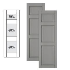 Traditional Composite Raised Panel Shutters w/ Offset Top Double Mullion, Installation Brackets Included