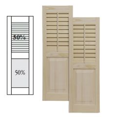 Traditional Wood Open Louver Over Panel w/ Center Mullion - Faux Tilt Rod