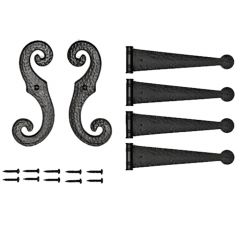 Black Decorative Vinyl Hinges, 4 Hinges, 2 S-Hooks