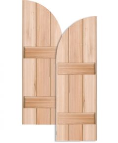 Cottage Style Wood Joined Board-n-Batten Shutters w/ Two Battens - Arch Top