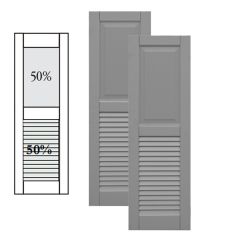 Traditional Composite Raised Panel Over Louver Shutters w/ Center Mullion, Installation Brackets Included