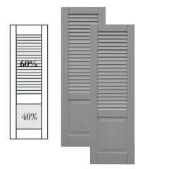 Traditional Composite Louver Over Raised Panel Shutters w/ Offset Bottom Mullion, Installation Brackets Included