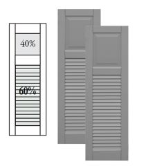 Traditional Composite Raised Panel Over Louver Shutters w/ Offset Top Mullion, Installation Brackets Included