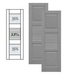 Traditional Composite Raised Panel Center Louver Shutters w/ Double Mullion, Installation Brackets Included