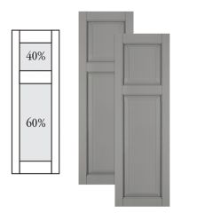 Traditional Composite Raised Panel Shutters w/ Offset Top Mullion, Installation Brackets Included