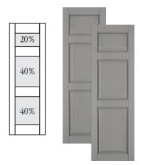 Traditional Composite Raised Panel Shutters w/ Offset Top Double Mullion, Installation Brackets Included
