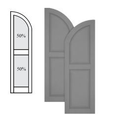 Traditional Composite Raised Panel Shutters w/ Center Mullion Arch Top, Installation Brackets Included