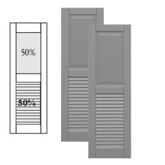 Traditional Composite Raised Panel Over Louver Shutters w/ Center Mullion, Installation Brackets Included
