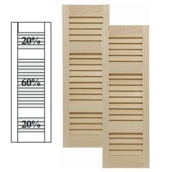 Traditional Wood Open Louver Shutters w/ Double Offset Mullion