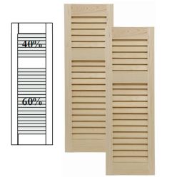 Traditional Wood Open Louver Shutters w/ Offset Top Mullion