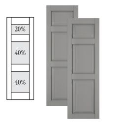 Traditional Composite Raised Panel Shutters w/ Offset Top Double Mullion, Installation Brackets Included