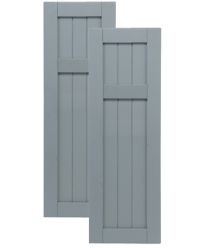 Traditional Composite Framed Board-n-Batten Shutters w/ Offset Top Mullion, Installation Brackets Included