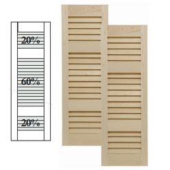 Traditional Wood Open Louver Shutters w/ Double Offset Mullion