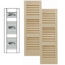 Traditional Wood Open Louver Shutters w/ Offset Top Double Mullion