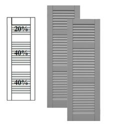 Traditional Composite Louver Shutters w/ Offset Top Double Mullion, Installation Brackets Included